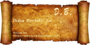 Duba Borbála névjegykártya